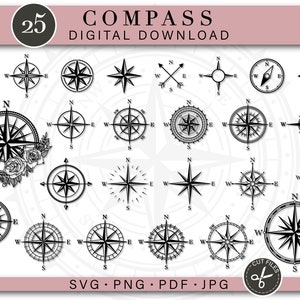 Boussole SVG Rose des vents SVG Boussole Cricut Boussole nautique SVG Boussole de vecteur Silhouette Boussole Clipart Png Boussole Couper des fichiers Jpg