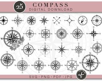 Boussole SVG Rose des vents SVG Boussole Cricut Boussole nautique SVG Boussole de vecteur Silhouette Boussole Clipart Png Boussole Couper des fichiers Jpg