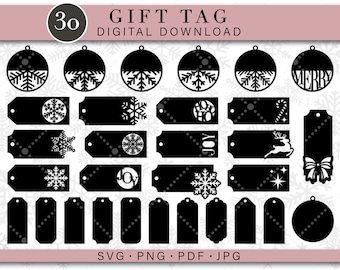 Christmas Gift Tag SVG Bundle, Christmas Gift Label SVG, Holiday Gift Tag SVG, Christmas Tags Cricut Silhouette, Snowflake Tags svg png