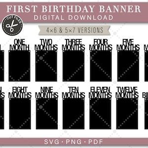 Eerste verjaardag fotobanner SVG voor baby pasgeboren tot 12 maanden banner SVG 1e verjaardag banner SVG eerste verjaardag banner gesneden bestand bunting svg