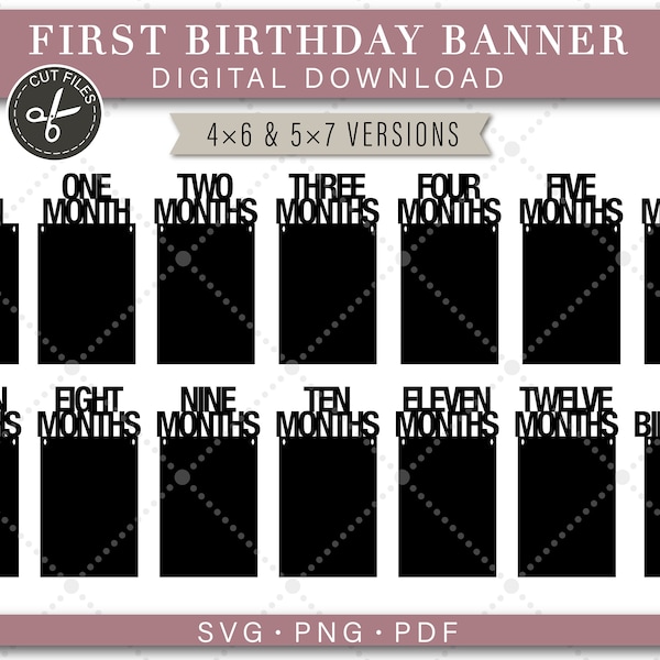 First Birthday Photo Banner SVG for Baby Newborn to 12 Months Banner SVG 1st Birthday Banner SVG First Birthday Banner Cut File Bunting svg