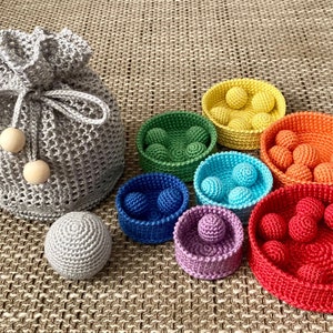 Montessori Inspired Crochet Rainbow Developmental Toys For Kids Sorting Bowls And Balls