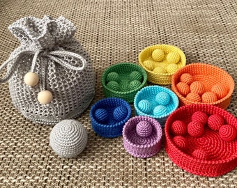 Montessori Inspired Crochet Rainbow Developmental Toys For Kids Sorting Bowls And Balls