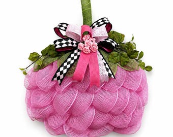 Pink Pumpkin Wreath, Fall Wreath for Front Door, Pumpkin Door Hanger, Pink Fall Decor, Whimsical Autumn Wreath