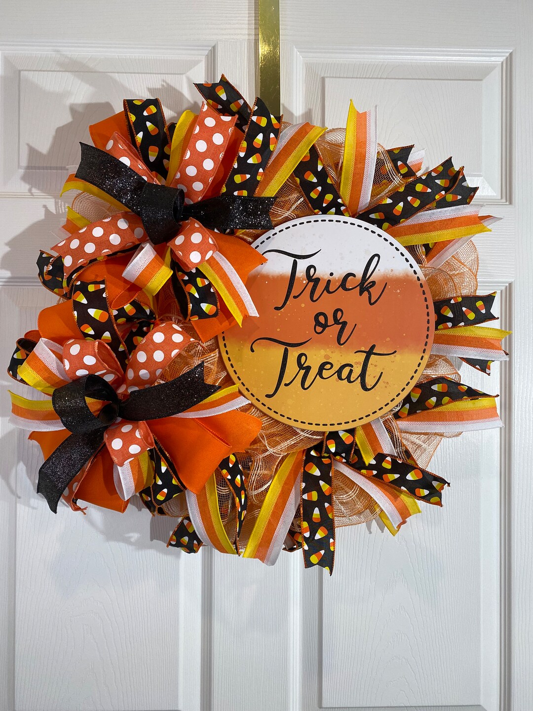 Candy Corn Halloween Wreath: Trick or Treat Door Hanger - Etsy