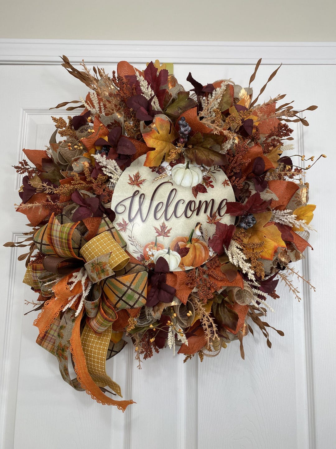 Autumn Welcome Wreath for Front Door, Handcrafted Fall Door Decor - Etsy