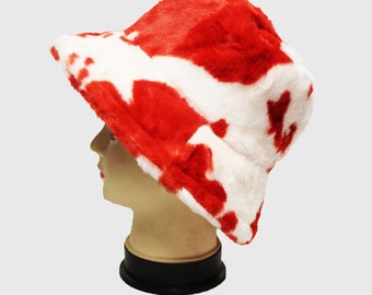 Chapeau Seau En Fourrure De Vache - Unisexe - Noir Et Blanc - Style Festival - Neuf Sans étiquette
