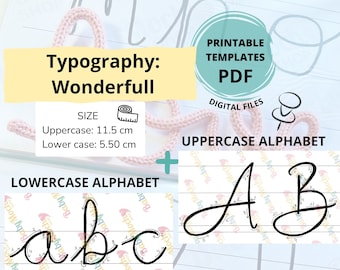 Modèles de lettres imprimables pour fils tricotés, alphabet de mots en majuscules et minuscules, modèles de noms de fils, lettres, typographie merveilleuse