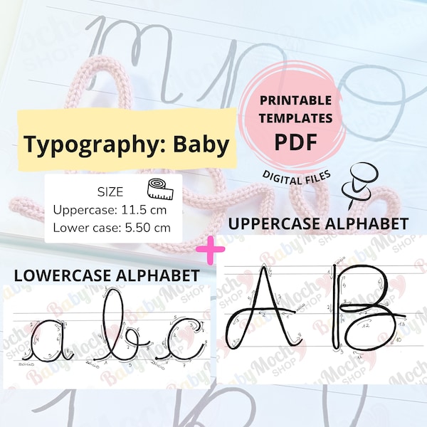 Modèles de lettres imprimables pour fil tricoté, alphabet de mots de fil majuscules et minuscules, modèles de nom de fil, motifs, lettres, cordon tissé.