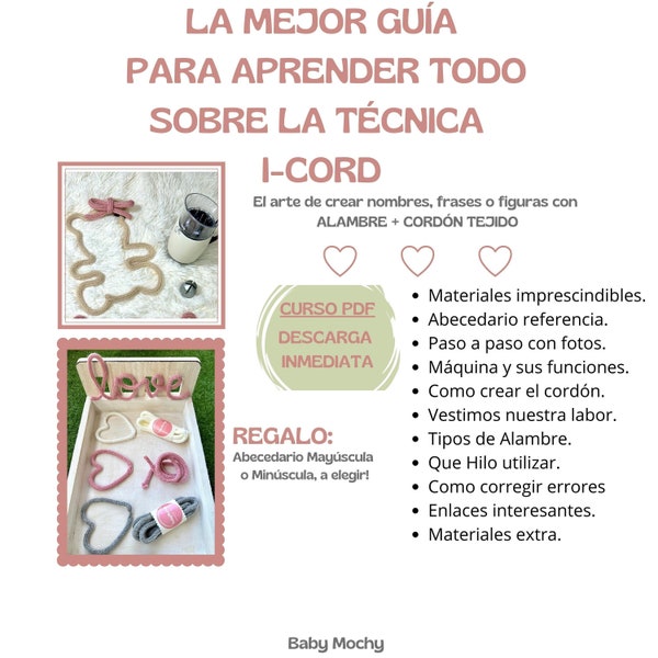 Guia I-Cord, Curso Alambre y Cordón Tejido, Guia para crear Nombres, Frases y Figuras, Digital Download, Beginners Course