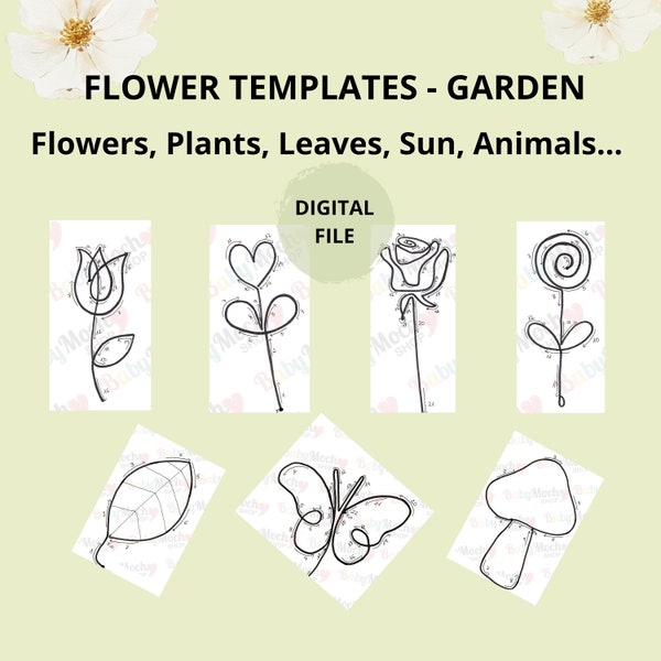 23 Flower and Garden Wire Art Templates, I-Cord Template, Wire Bending Shape Patterns, PDF Instant Download