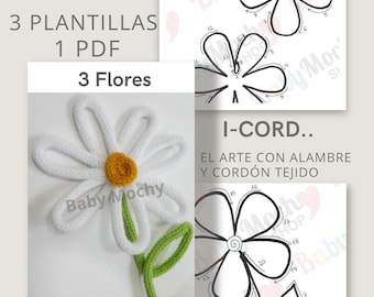 Plantillas Tricotin Flores – PDF Digital con 3 Diseños, DIY Decoración Infantil, Primavera, Flores Decoración, Manualidades Cordón Tejido