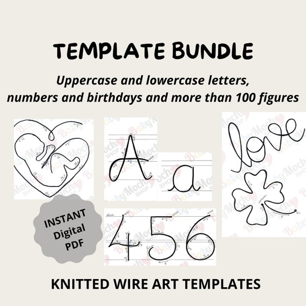 Wire Art Stencils Bundle: Uppercase and Lowercase Letters, Numbers, and 100+ Shapes. Instant digital PDF download.