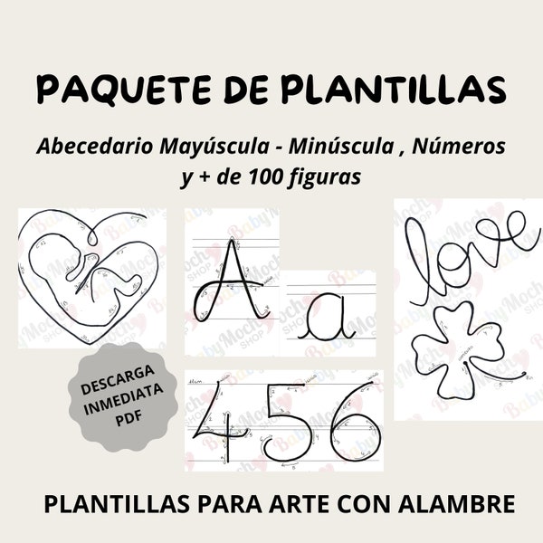 Paquete de plantillas de arte con alambre:Letras mayúsculas y minúsculas, Números y más de 100 figuras. Descarga instantánea de PDF digital.