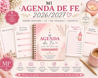 Agenda Cristiana 2026-2027 Español | Diarios devocional Planner Bíblico | diario de oracion | PDF Imprimible A5 | PRECIO LANZAMIENTO