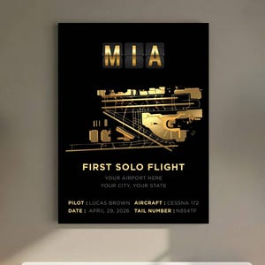 Decorazione murale personalizzata per il primo volo da solista, mappa dell'aeroporto personalizzata, regalo personalizzato per pilota, stampa aeronautica