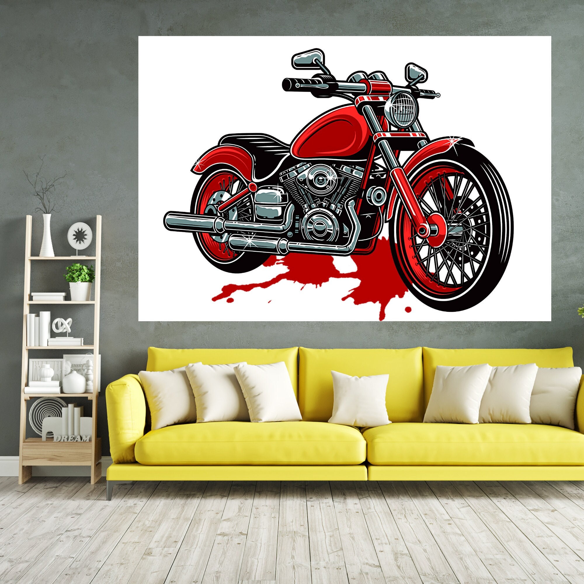 Tableau Moto Rouge, Cadeau Motard, Harley Davidson, Sport Mécanique, Moteur, Idée Décoration Moto, G