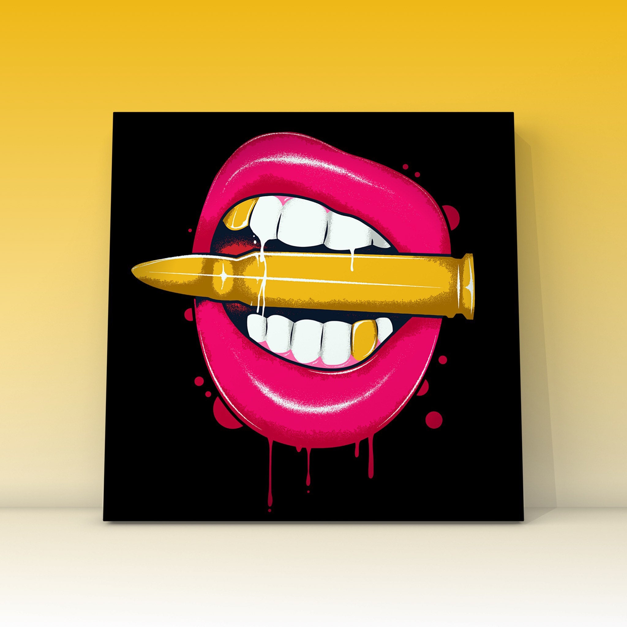 Tableau Pop Art, Lèvres, Bouche, Lèvres Roses, Tableau Folklorique, Moderne, Art Contemporain, Décor
