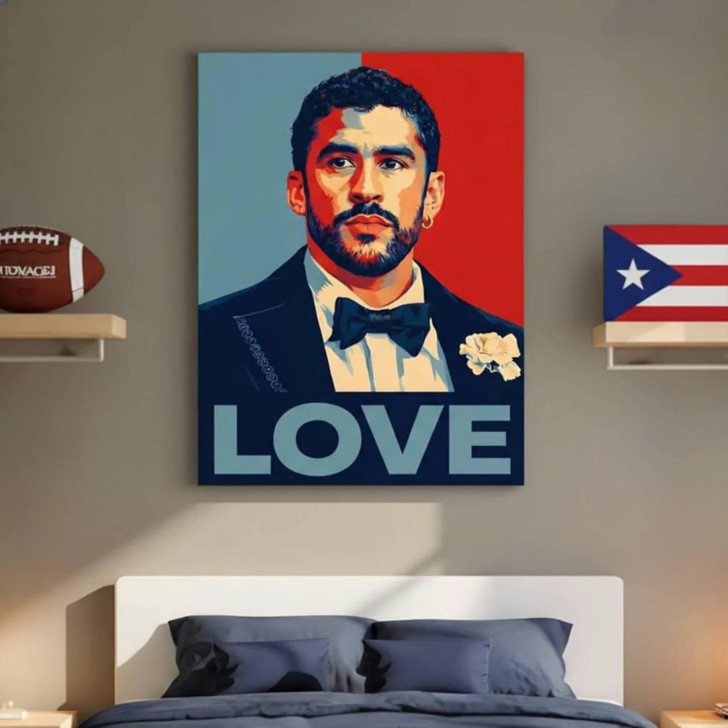 Discover Bad Bunny LOVE Super Benito Poster for Super Bowl 2026 Wall Art