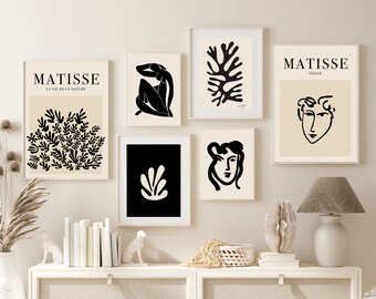 Conjunto de pared de la galería Matisse, Matisse en blanco y negro, conjunto de exposición de 6 impresiones, conjunto de impresión Henri Matisse, carteles minimalistas DESCARGA DIGITAL