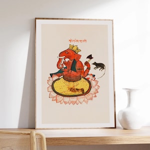 Antike Shri Ganesha Poster, Hindu Gott Druck, Vintage Ganesha Illustration, indische Wanddekor, Devotional Puja Print, digitaler Download,