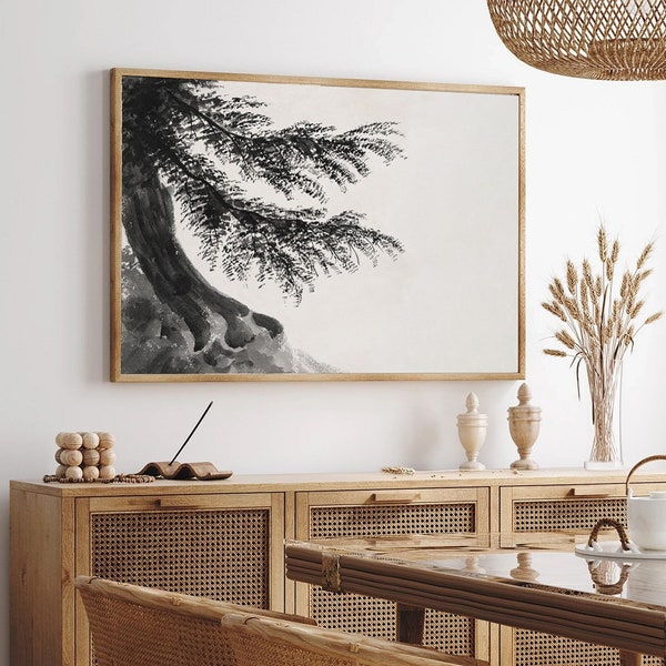 Vintage tree print, Watercolour tree sketch, Abstract plant drawing, Japanese pine poster, Printable Tree Art, Downloadable Print, Enhanced