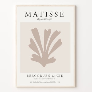 Matisse exhibition poster beige, Neutral colors Matisse art print, Botanical minimalist Matisse wall decor, Papiers decoupes, DIGITAL PRINT
