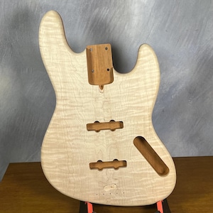 high End Curly Maple Offset Bass Guitar Body Blank – Solid ONE piece Mahogany Back, Unfinished, Front Routing –Limited Luthier Supply – R4
