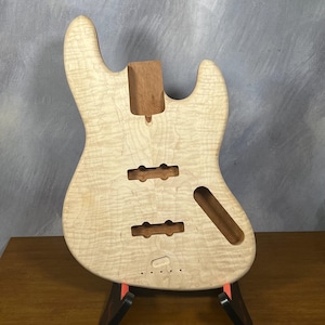 High End Offset Bass Body NOS Curly Maple Top Solid One-piece Mahogany Back Unfinished Front Routed Luthier Supply R38