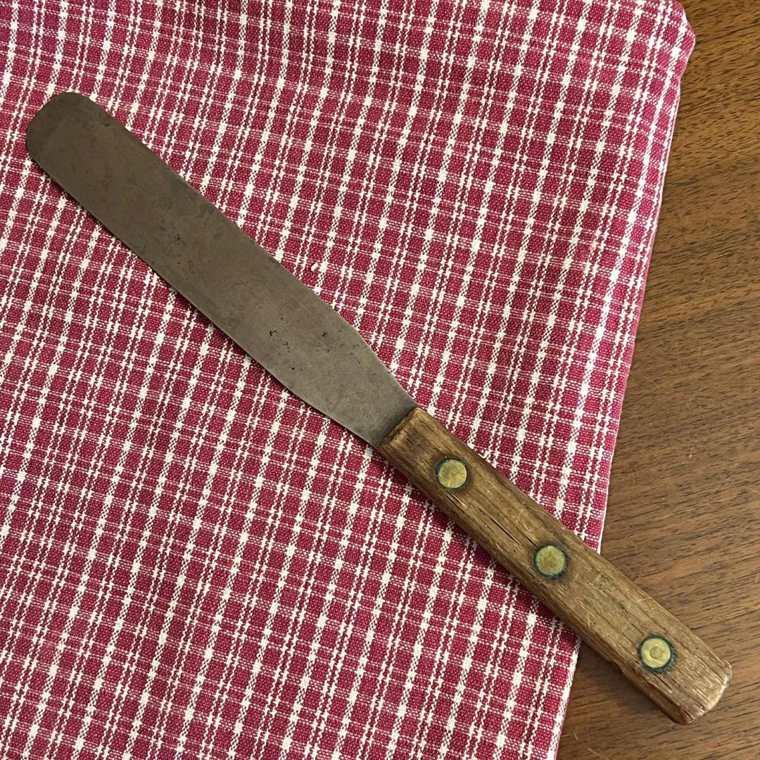 Vintage Farmhouse Wood Handle Icing Spatula Spreader 3 Brass Rivets 10. ...