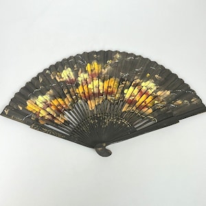 Vintage Japanese Hand Painted Sensu Folding Fan – Black Bamboo & Silk H2