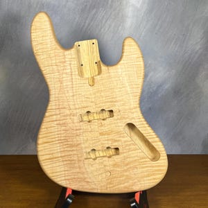 high end NOS Solid Swamp Ash Offset Bass Body with deep Curly Maple Top – Unfinished, Limited Luthier supply Exotic wood R10