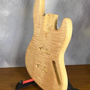 High End NOS Solid Swamp Ash Offset Bass Body with Deep Sharp Curly Maple Top –Unfinished –Limited Luthier supply R7