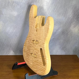 high end NOS Solid Swamp Ash Offset Bass Body with deep Curly Maple Top – Unfinished, Limited Luthier supply Exotic wood R10