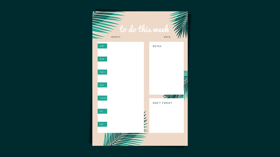 Tropical to Do List | Weekly Planner, Minimalist Design (PDF) - Etsy