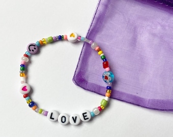 Handmade Multicoloured Beaded Bracelet - LOVE