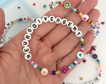 Neurodiversity/Neurodivergent beaded Bracelet - Hidden Disability Awareness (e.g. ADHD, ASD, AuDHD)