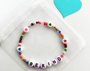 Handmade Multicoloured Beaded Bracelet - BE KIND