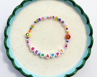 Handmade Multicoloured Beaded Bracelet - BE HAPPY
