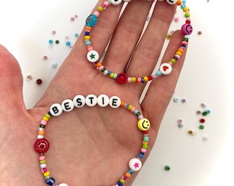 Handmade Multicoloured Beaded Friendship Romance Family Bracelet - BESTIE