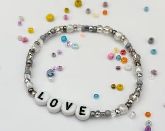 Handmade Silver Beaded Bracelet - LOVE