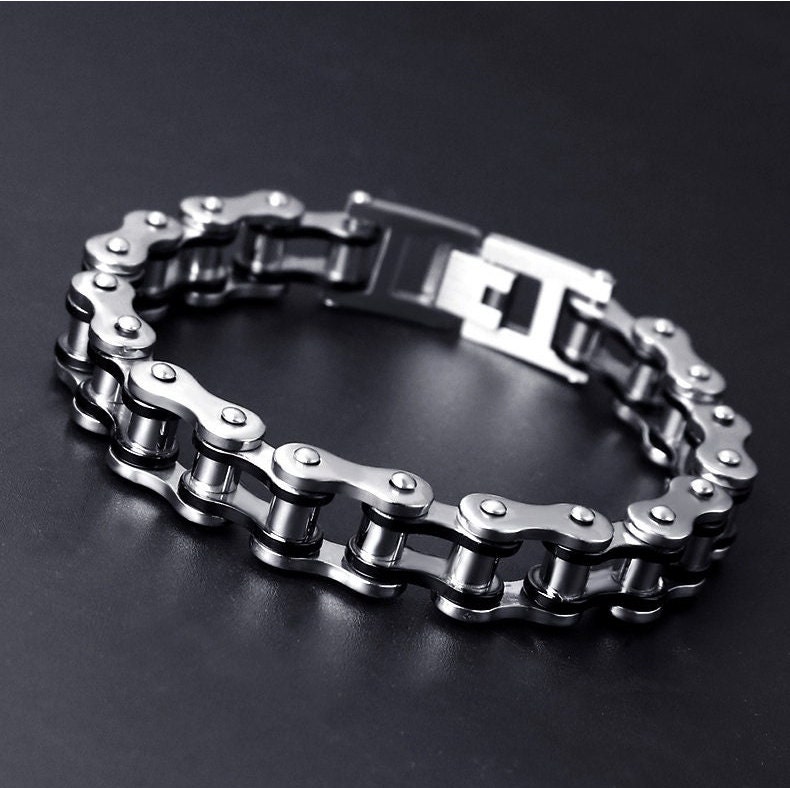 Motorcycle Chain Bracelet Triple Chain Silver Black B64, 60% OFF