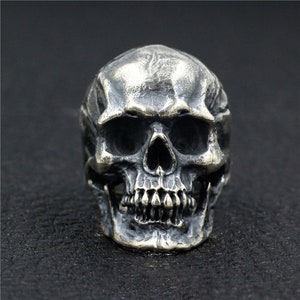 Huge Skull 925 Sterling Silver Ring, Vintage Gothic Ring, Big Heavy Ring, Biker Skull Ring, Silver Men Jewelry, Gift For Men