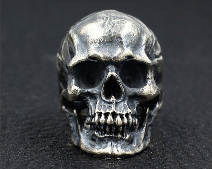 Huge Skull 925 Sterling Silver Ring, Vintage Gothic Ring, Big Heavy Ring, Biker Skull Ring, Silver Men Jewelry, Gift For Men