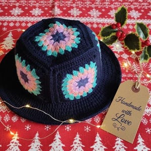 Cozy Crochet Granny Square Bucket Hat, Chunky Boho Winter Hat