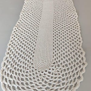 Handmade Cotton Crochet Table Runner - Rustic Oval Table Topper