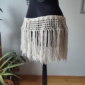 Handmade Crochet Fringe Skirt, Cotton Wrap Sarong, Festival Beachwear
