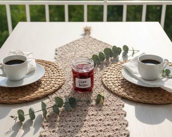 Handmade Crochet Table Runner, Boho Farmhouse Cotton Lace Runner