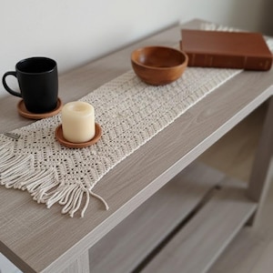 Rustieke macramé gehaakte tafelloper, boho katoenen salontafelhoes