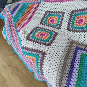 Handgemachte häkeln Baumwolle Afghan - Regenbogen Geometrische Decke